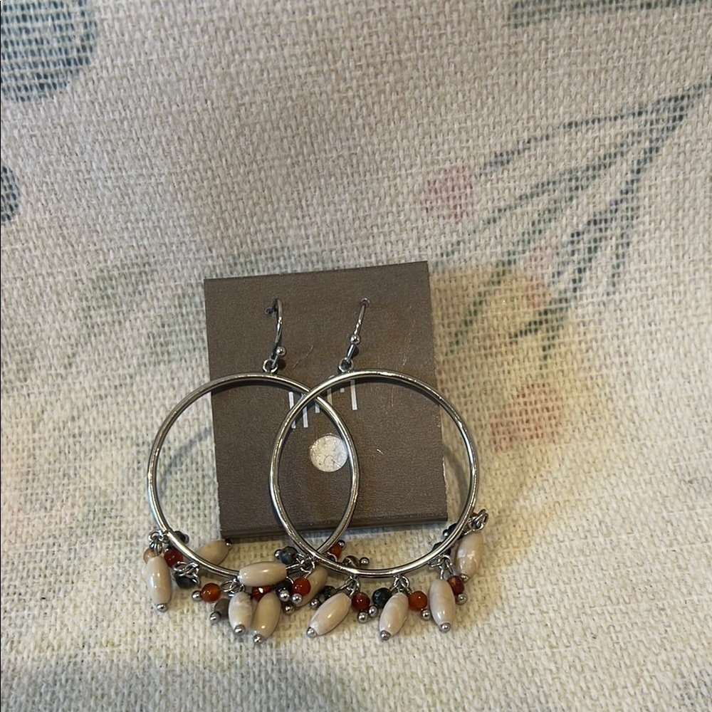 J. Jill Silver and Cream Hoop Earrings with Charms